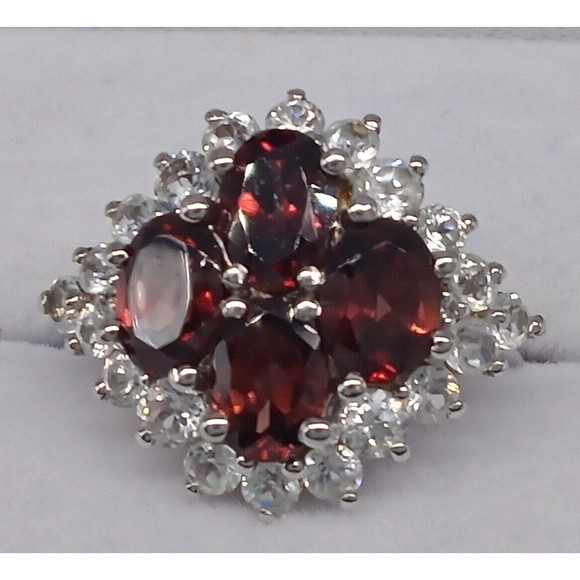 Chuck Clemency Garnet Quartz CZ Gemstone Ring STS 925 Sterling Silver Size 7 - Picture 2 of 15